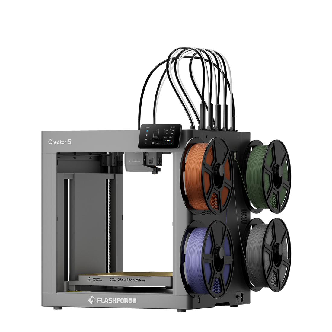 Flashforge Creator 5 open-frame four-toolhead 3D printer in official product media