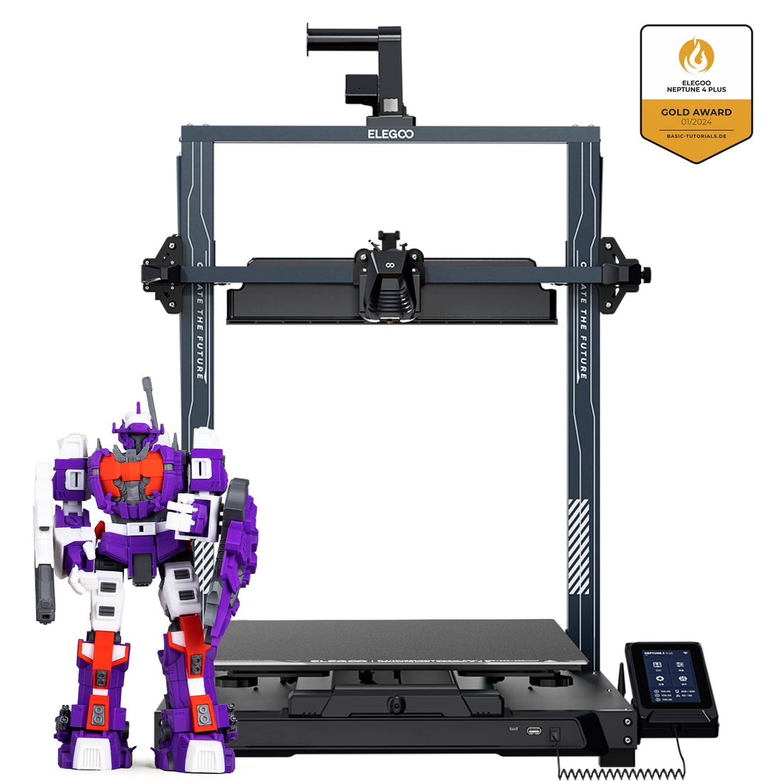 Elegoo Neptune 4 Plus large-format open-frame FDM 3D printer in the official product image