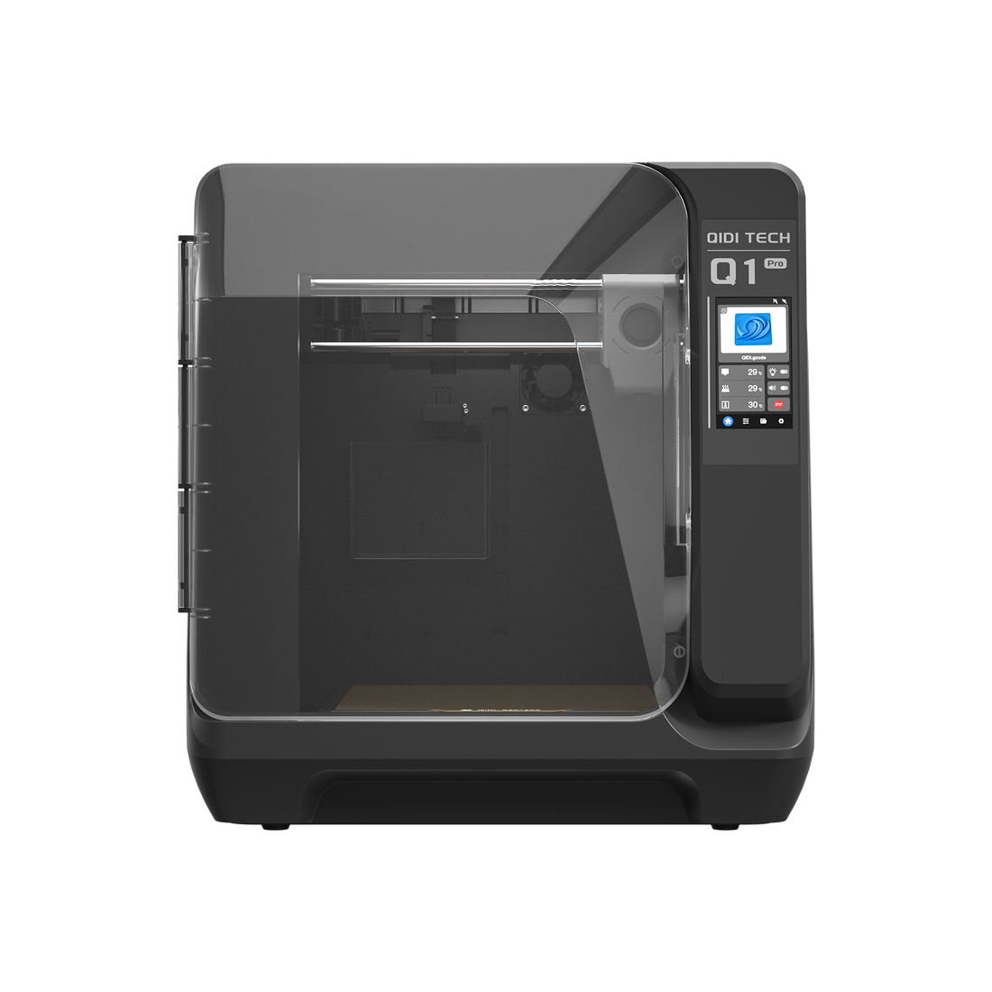 QIDI Q1 Pro enclosed CoreXY 3D printer shown from the front in official QIDI product media