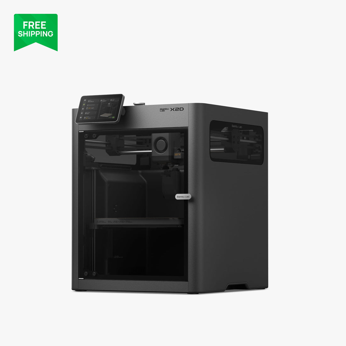 Bambu Lab X2D enclosed dual-nozzle 3D printer in official product media