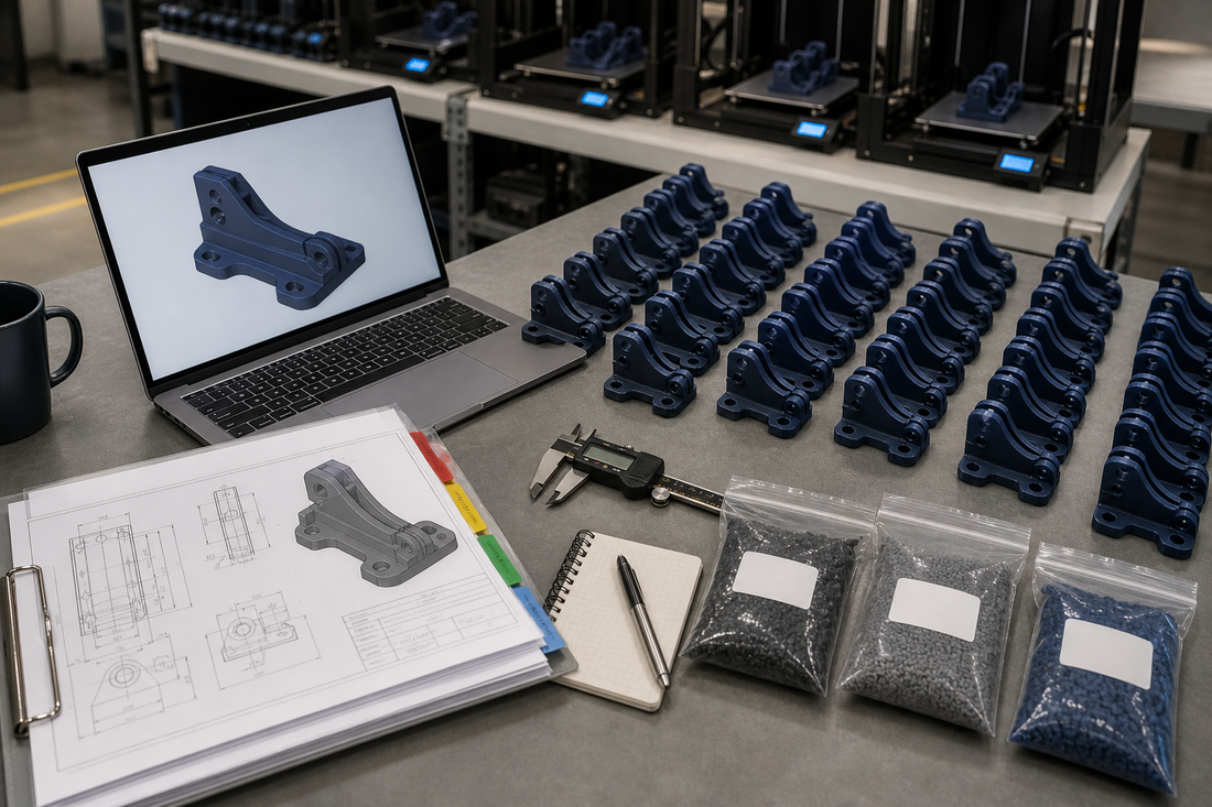Hardware company production handoff with CAD requirements and repeat 3D printed parts