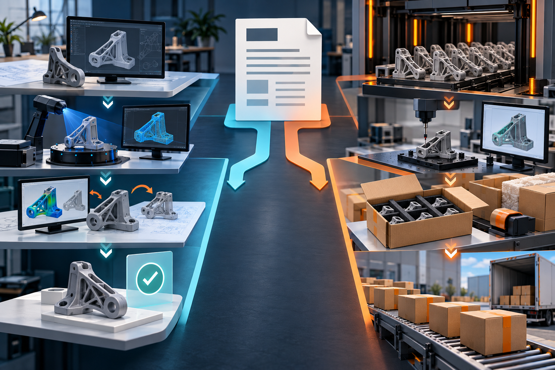 Illustrative procurement review separating 3D printing engineering deliverables, approval gates, and recurring production supply