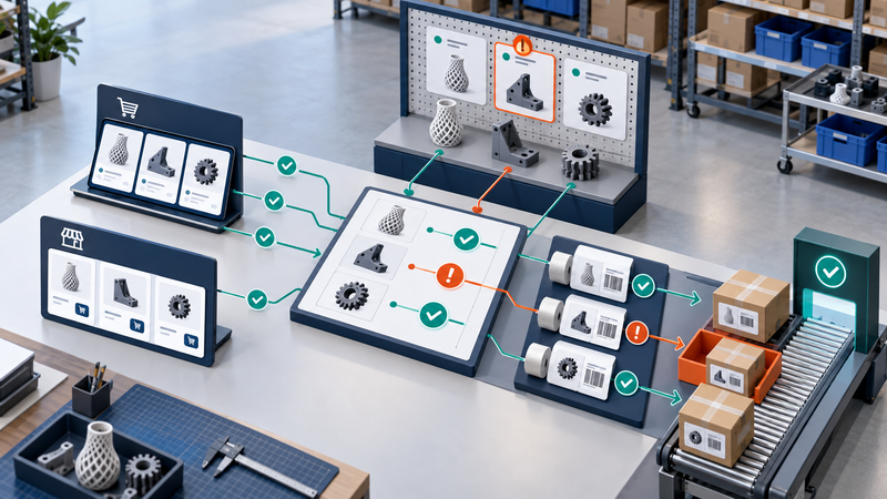 Mapping GTINs, Store SKUs, Production SKUs, and Packaging IDs for 3D Printed Catalogs