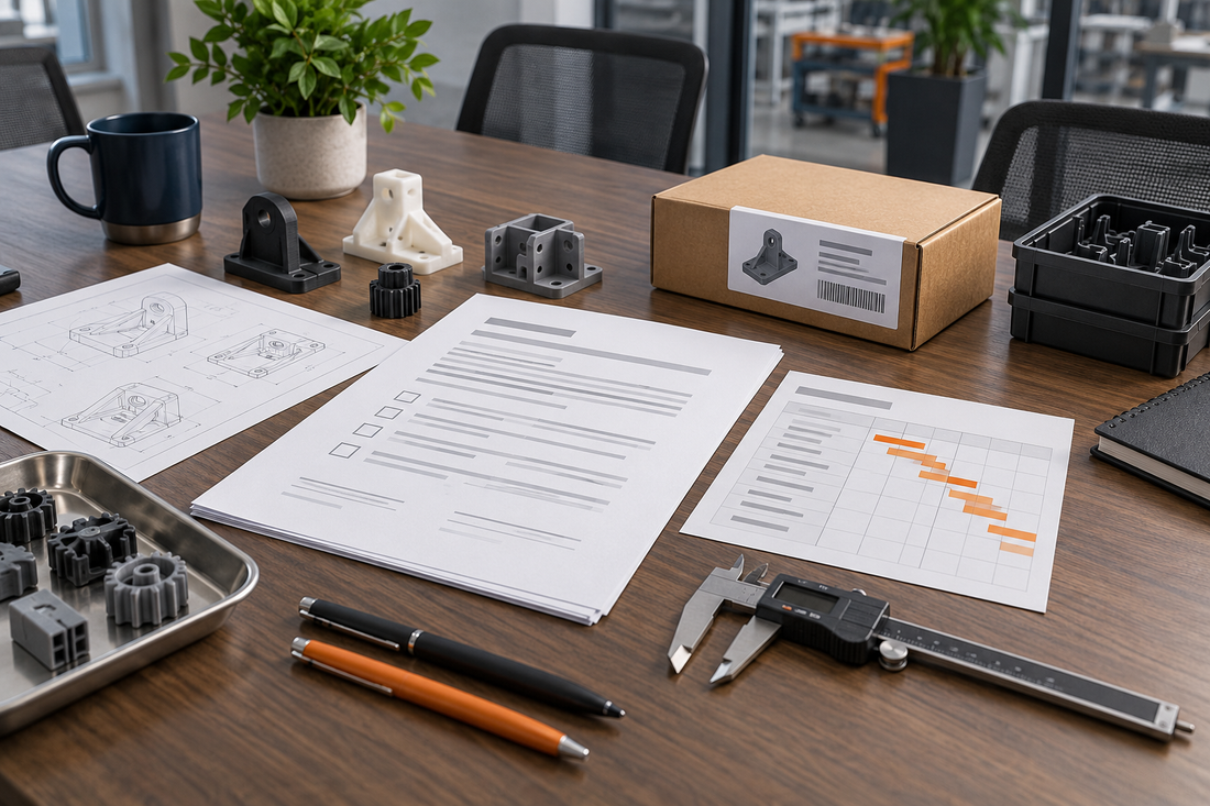 Production 3D printing supply agreement review with controlled documents, generic parts, release schedule, inspection tool, and packaging sample