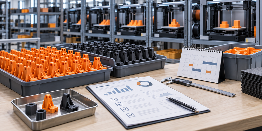 Procurement and engineering review of production 3D printing supplier capacity evidence, accepted-part records, constraints, and release planning