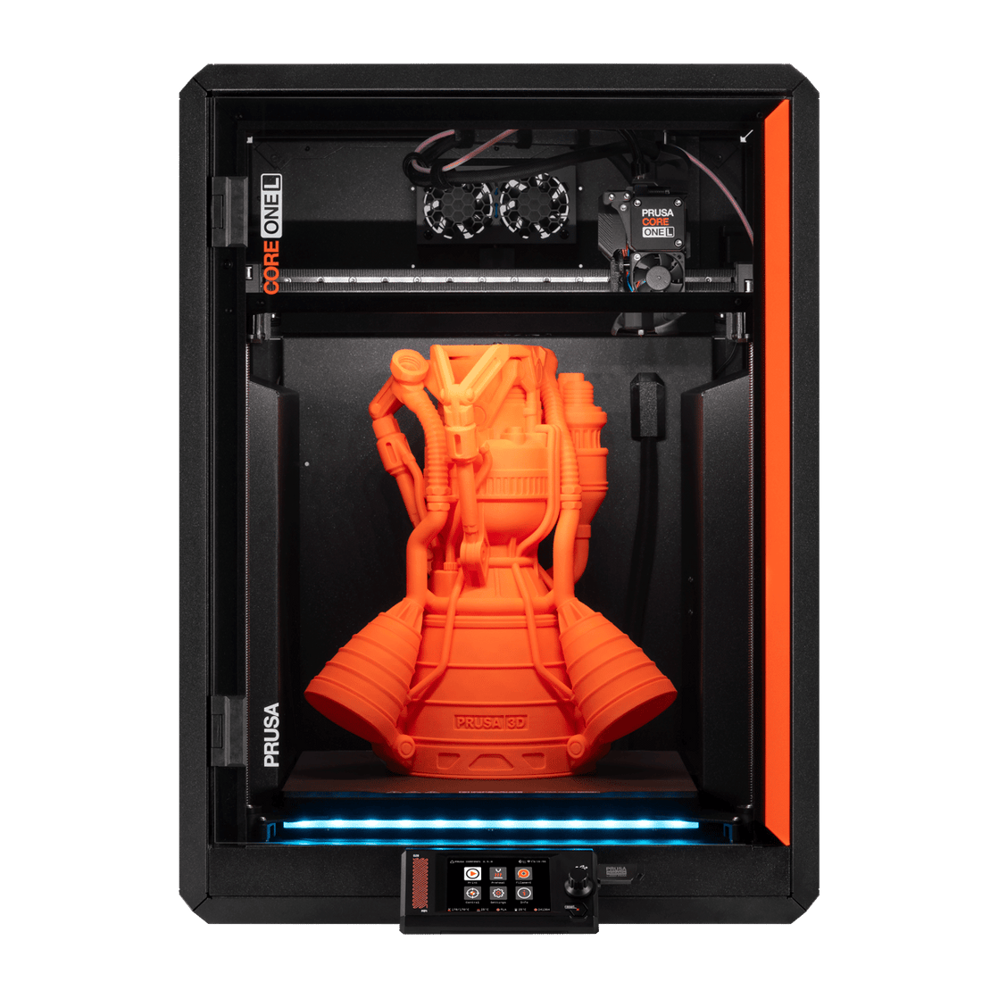 Prusa CORE One L+ enclosed 3D printer shown from the front in official product media