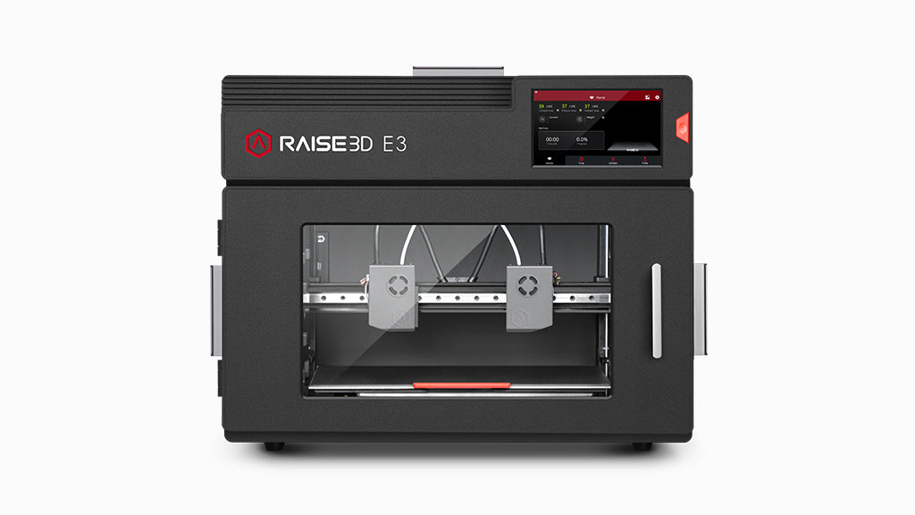 Raise3D E3 enclosed IDEX 3D printer shown in official product media