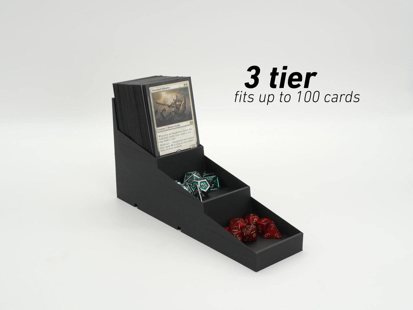 Modular TCG Display Stand – Fits 40/60/100 Card Decks – Expandable Tiered Organizer for Trading Cards & Game Tokens – Black by JCSFY