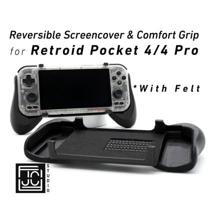 Grip for Retroid Pocket 4 / 4 Pro 2-in-1 Reversible Screen Cover & Thick Comfort Grip Case with Felt Wrap Ergonomic RP4 Handheld 2n1 Deluxe