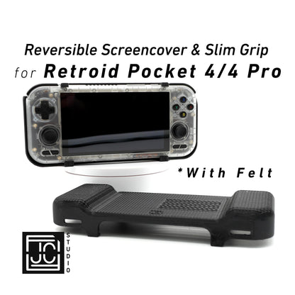 2-in-1 Grip for Retroid Pocket 4 / 4 Pro Reversible Screen Cover & Slim Comfort Grip Case with Felt Wrap Ergonomic RP4 Handheld 2n1 Deluxe