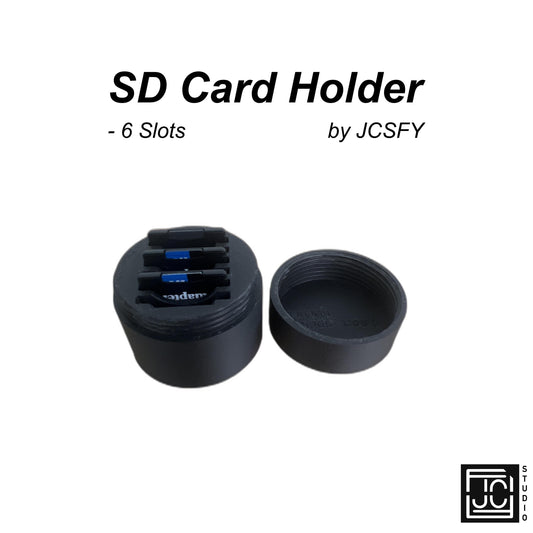 Memory Card Holder - Black Plastic - Compact Storage Solution for 6 Cards with Screw-On Lid - JCSFY 3D Printed