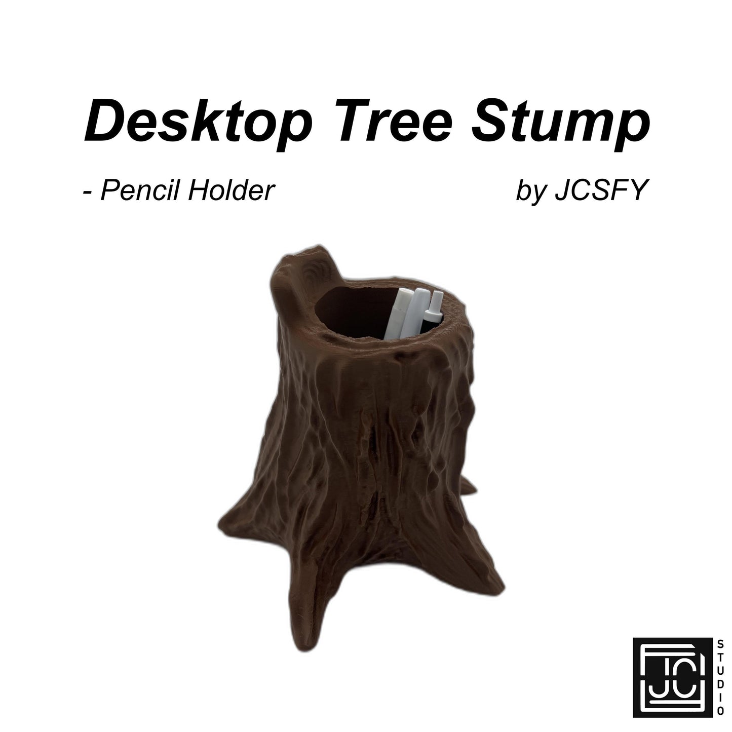 Tree Stump Plant or Pencil Holder - Nature Inspired Desk Organizer - Rustic Wood Design Home Garden Inspired - JCSFY 3D Printed
