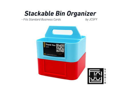 Stackable Medicine Organizer with Handle | Portable Supply Caddy | Business Card Label Slots | Colorful Modular Storage
