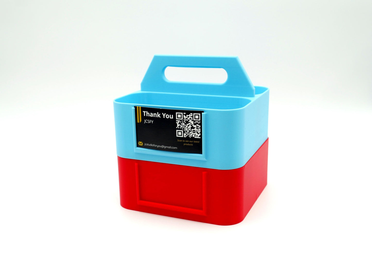 Stackable Medicine Organizer with Handle | Portable Supply Caddy | Business Card Label Slots | Colorful Modular Storage